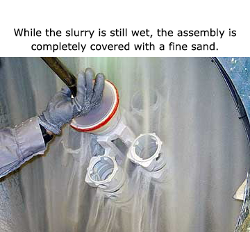 While the slurry is still wet, the assembly is completely covered with a fine sand